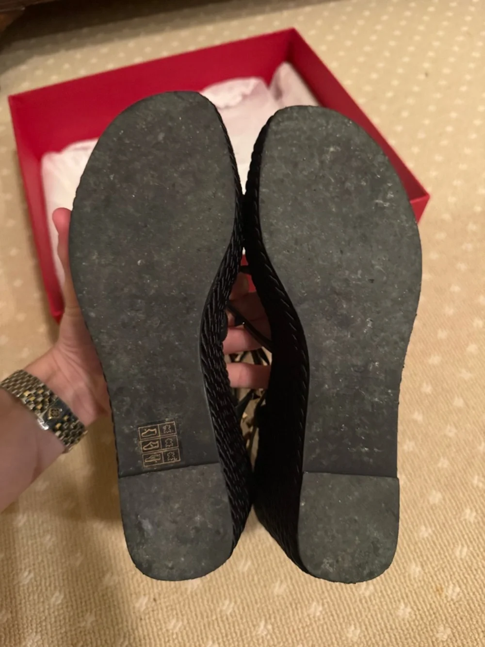 Valentino Garavani Black Wedge Sandals with Gold Pyramid Studs